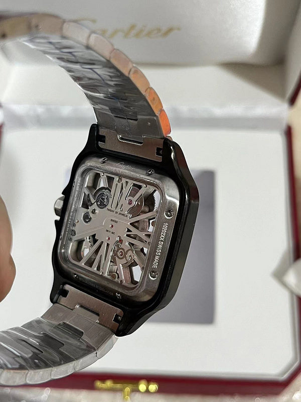 Santos de Cartier Large Skeleton Steel & Black ADLC WHSA0027 Watch