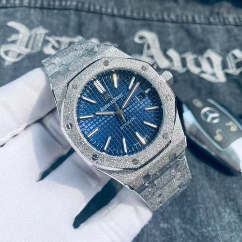 Audemars Piguet Royal Oak 41mm Blue dial Hammered 18K white gold Men's Watch