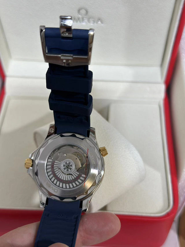 Omega Seamaster 42mm Stainless Steel & Yellow Gold Case paired With Blue Rubber Strap Watch