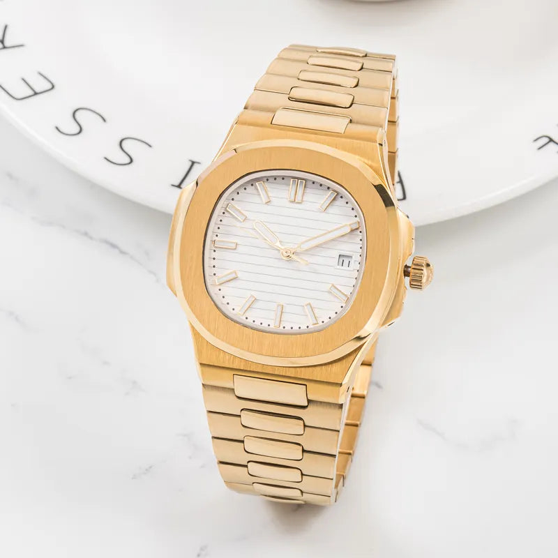 Patek Philippe Nautilus Series Gold Finish with White Dial Wrist Watch