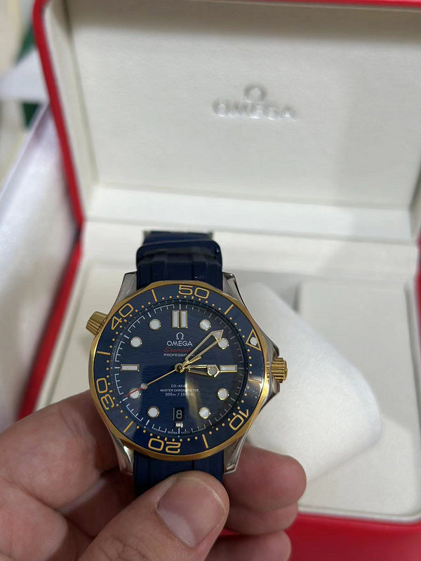Omega Seamaster 42mm Stainless Steel & Yellow Gold Case paired With Blue Rubber Strap Watch