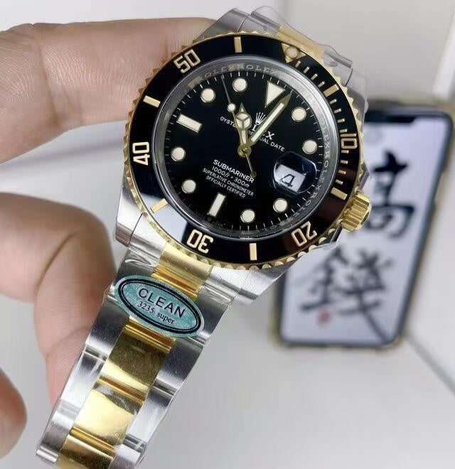 Rolex Stainless Steel and 18k Yellow Gold Submariner Date Black Dial Watch