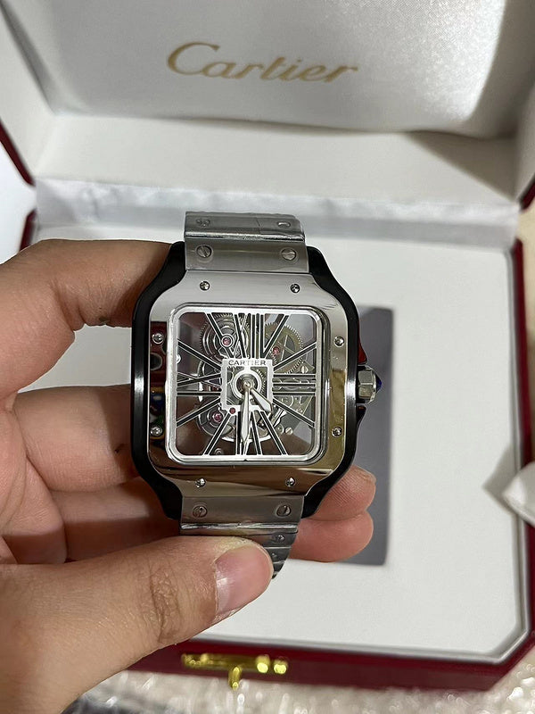 Santos de Cartier Large Skeleton Steel & Black ADLC WHSA0027 Watch