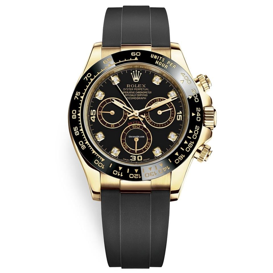 Rolex Cosmograph Daytona Yellow Gold Case & Black Diamond Dial Watch