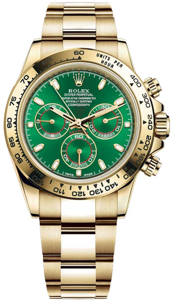 Rolex Cosmograph Daytona Yellow Gold Distinctive Green Dial Watch