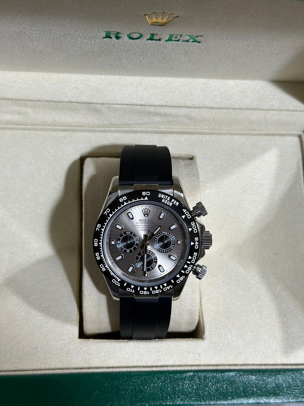 Rolex Cosmograph Daytona White Gold With Steel Bright Black Dial Watch