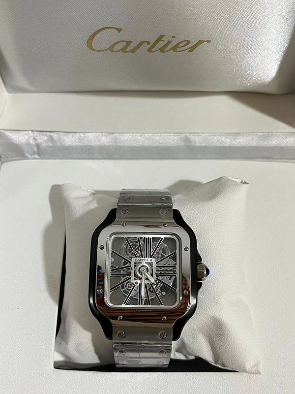 Santos de Cartier Large Skeleton Steel & Black ADLC WHSA0027 Watch