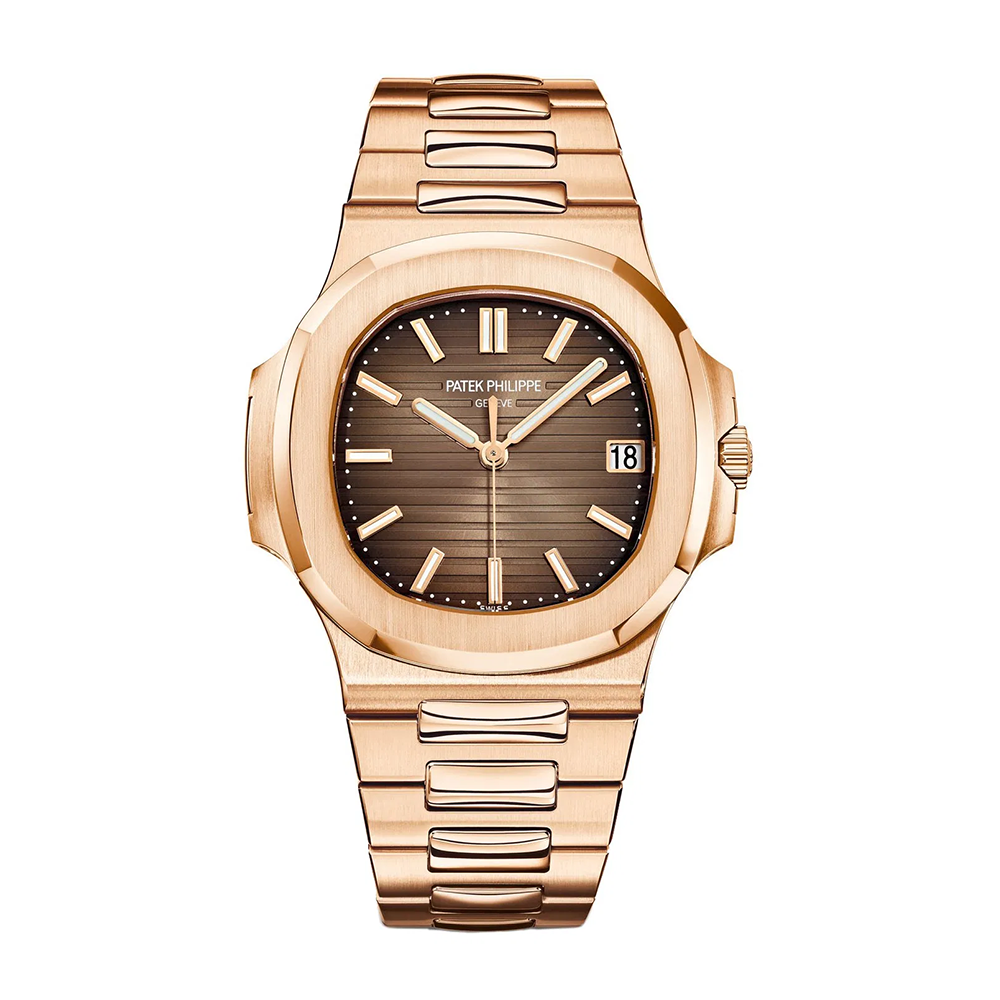 Patek Philippe Nautilus Rose Gold Bracelet & Brown Sunburst Dial Watch