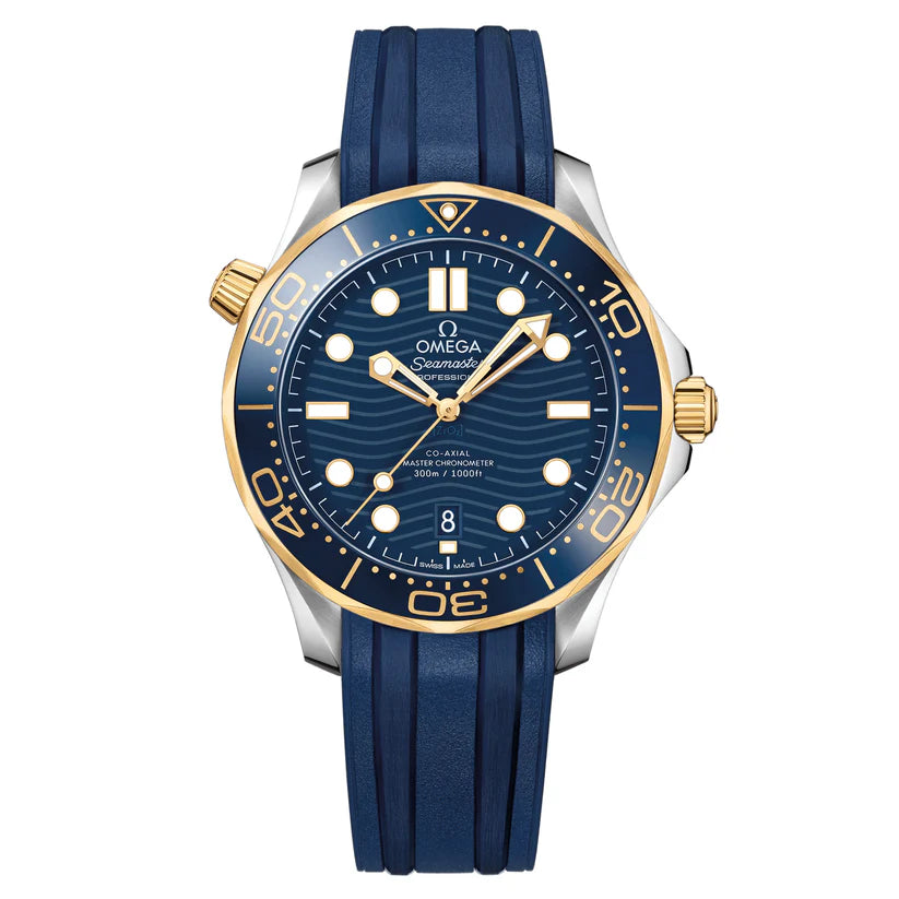 Omega Seamaster 42mm Stainless Steel & Yellow Gold Case paired With Blue Rubber Strap Watch