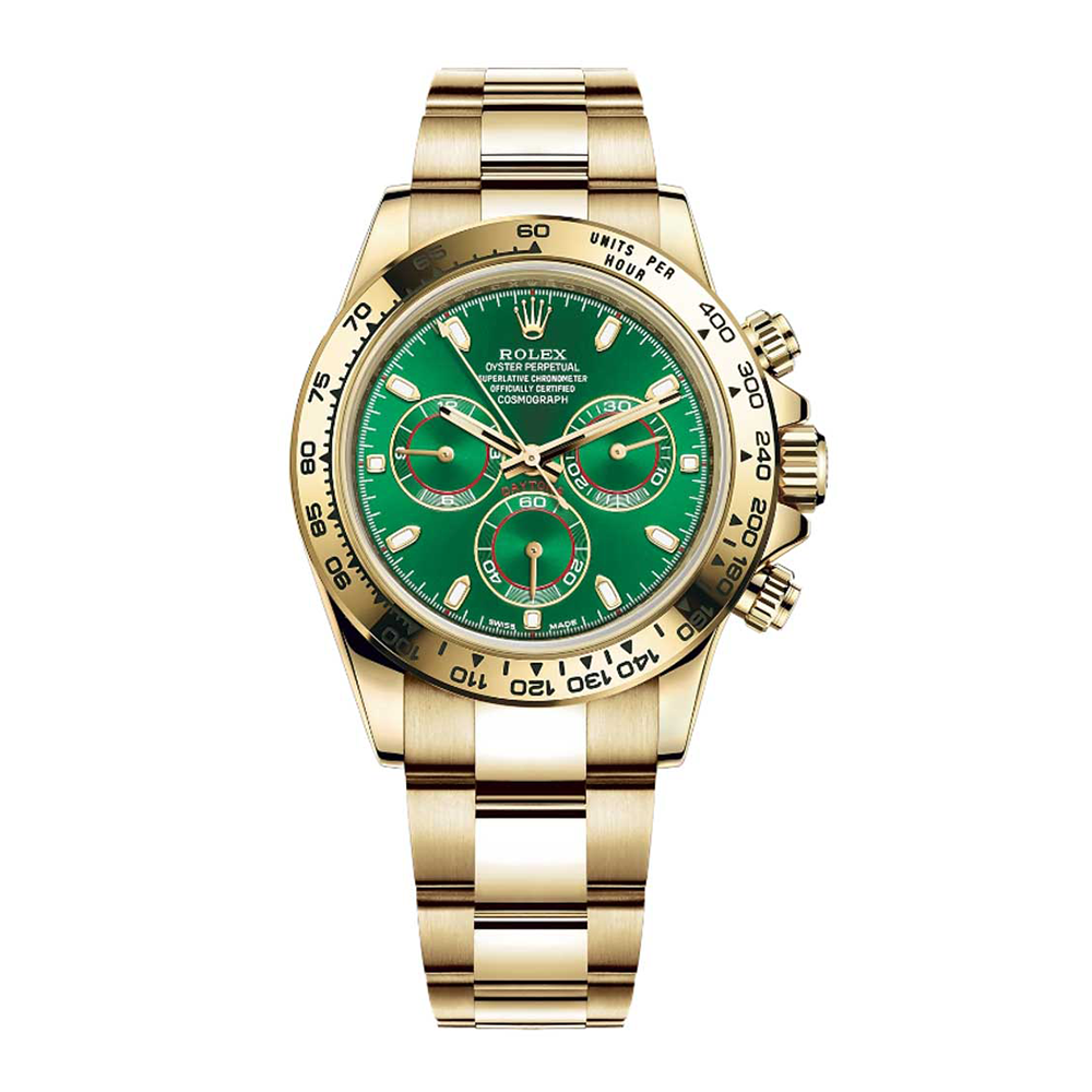Rolex Cosmograph Daytona Yellow Gold Distinctive Green Dial Watch