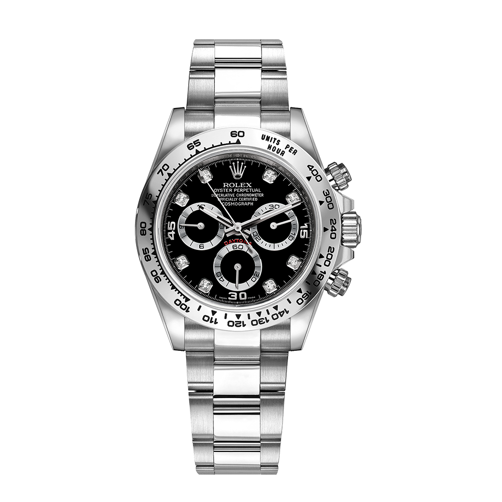 Rolex Cosmograph Daytona 40mm White Gold Case & Black Dial With Diamond Hour Markers Watch