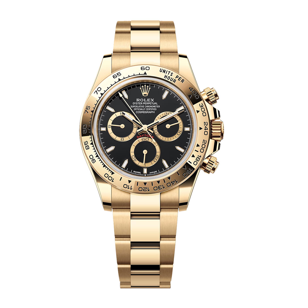Rolex Cosmograph Daytona Yellow Gold With Black Dial and Oyster Bracelet Watch