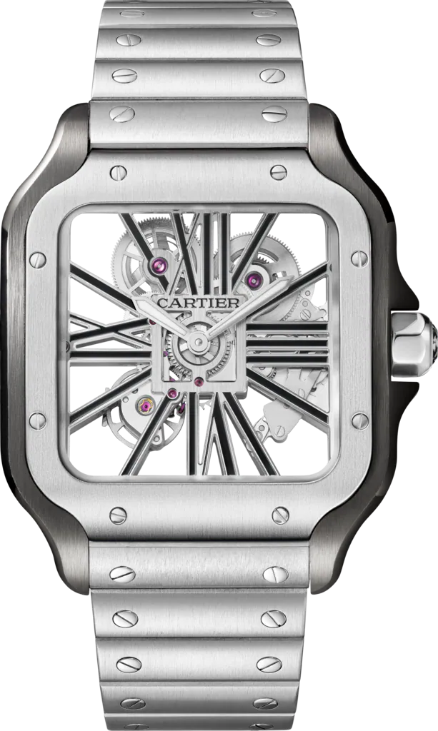 Santos de Cartier Large Skeleton Steel & Black ADLC WHSA0027 Watch