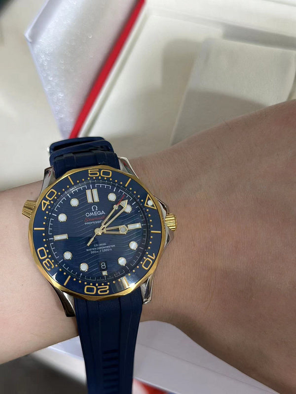 Omega Seamaster 42mm Stainless Steel & Yellow Gold Case paired With Blue Rubber Strap Watch