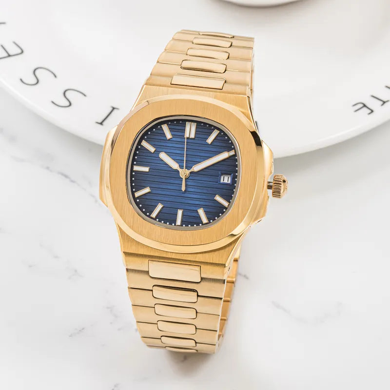 Patek Philippe Gold Colored Strap with Navy Blue Dial Watch