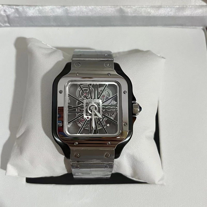 Santos de Cartier Large Skeleton Steel & Black ADLC WHSA0027 Watch