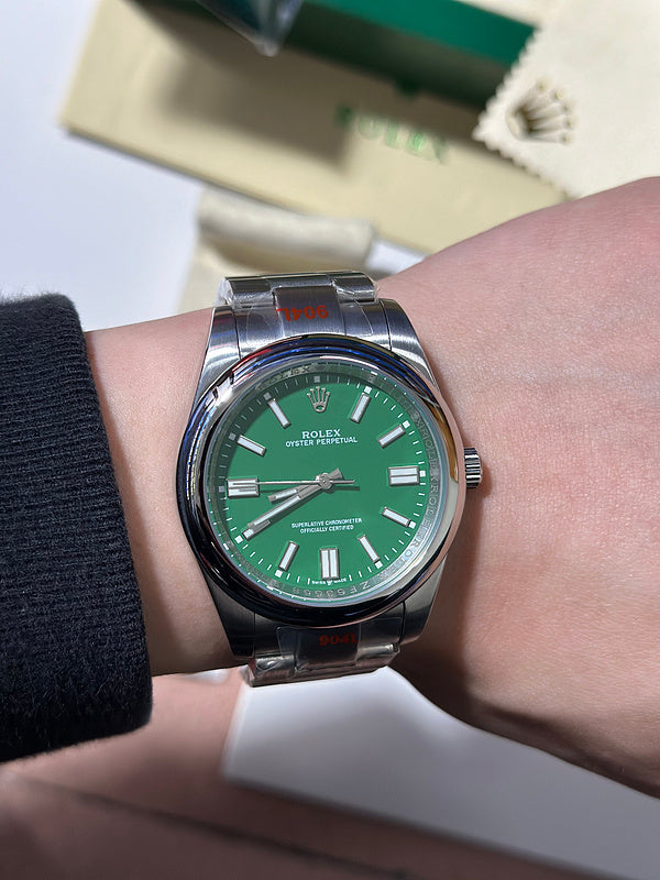 Rolex Oyster Perpetual Steel Watch With Green Dial