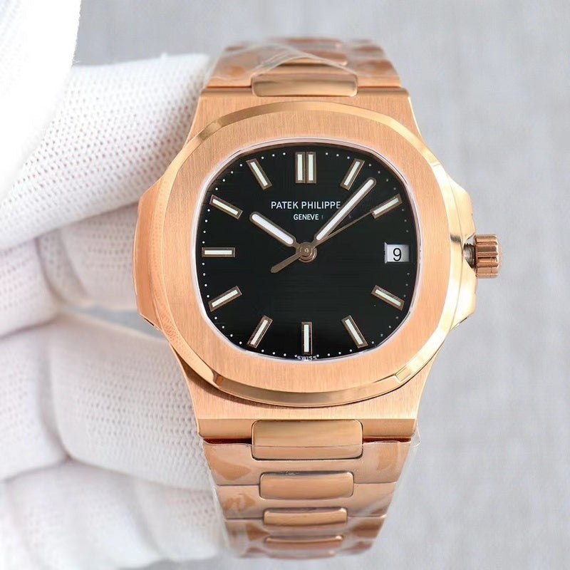 Patek Philippe Nautilus Rose Gold Case and Bracelet With Brown Dial Watch