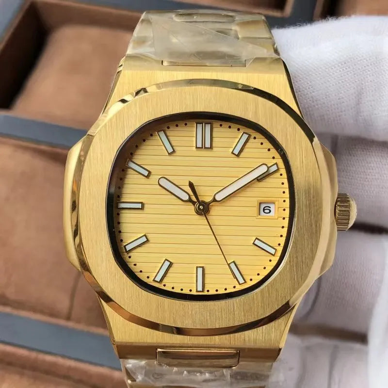 Golden Stainless SteelCase Patek Philippe Nautilus Style Watch