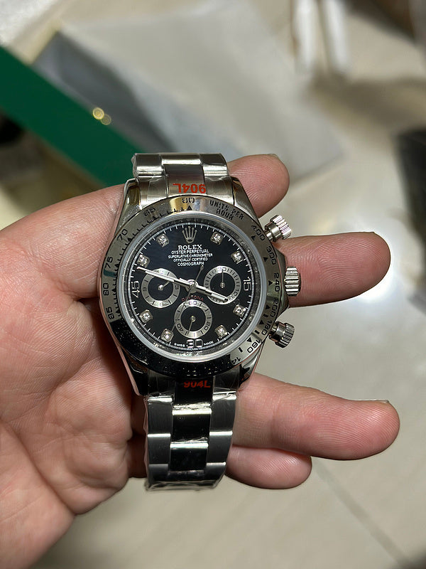 Rolex Cosmograph Daytona 40mm White Gold Case & Black Dial With Diamond Hour Markers Watch