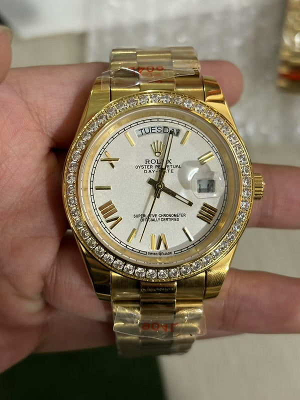 Rolex Day-Date Yellow Gold Wristwatch & White Dial With Roman Numerals Watch