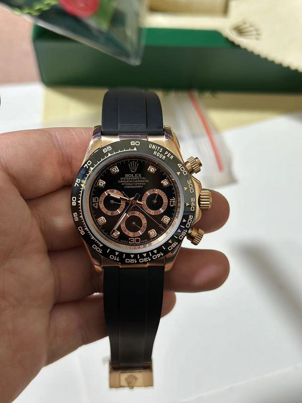Rolex Cosmograph Daytona Yellow Gold Case & Black Diamond Dial Watch