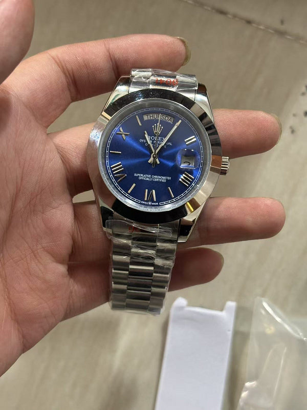 Blue Roman Rolex Day-Date 40mm White Gold Mens Watch