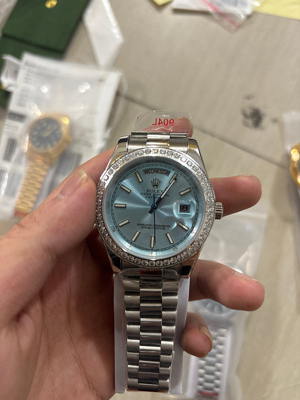 Rolex Day-Date Platinum With Diamond Set Bezel & ice Blue Dial Watch