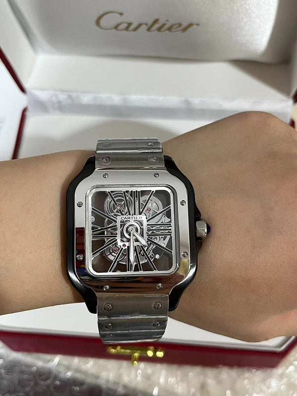Santos de Cartier Large Skeleton Steel & Black ADLC WHSA0027 Watch
