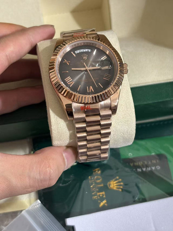 Rolex Day-Date 24 Everose Gold with Fluted Bezel Watch