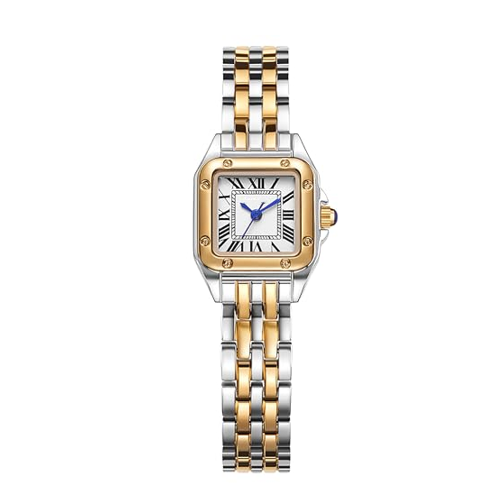 Vintage Stainless Steel and Yellow Gold Plated Quartz Cartier Panthère de Cartier Square Watch