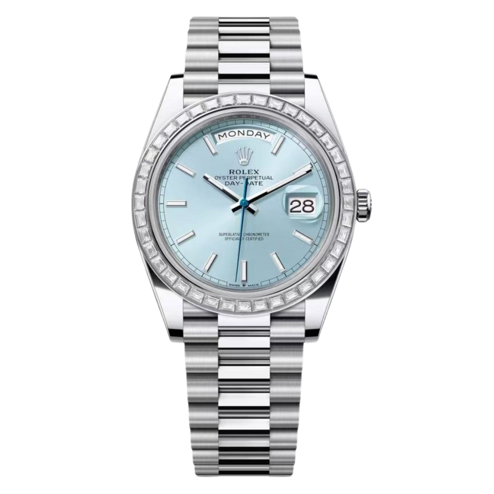 Rolex Day-Date Platinum With Diamond Set Bezel & ice Blue Dial Watch