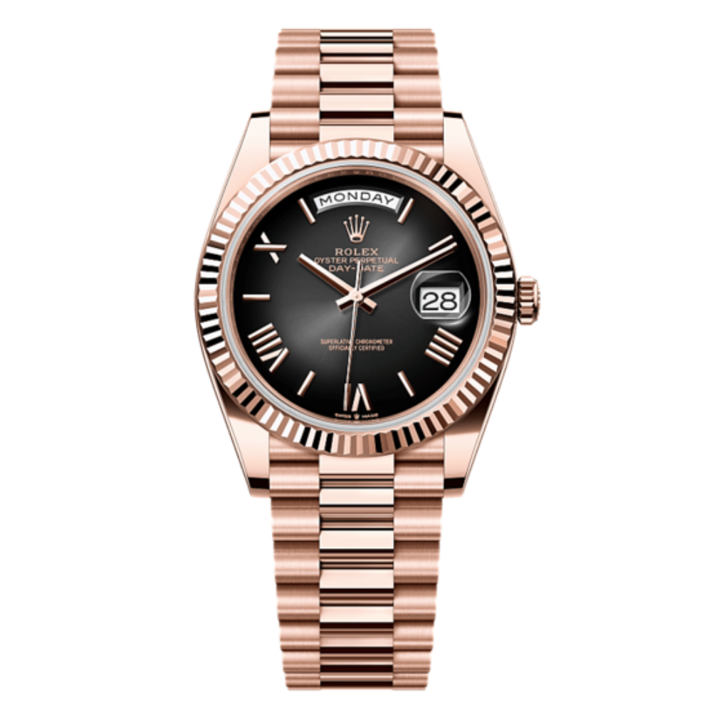 Rolex Day-Date 24 Everose Gold with Fluted Bezel Watch
