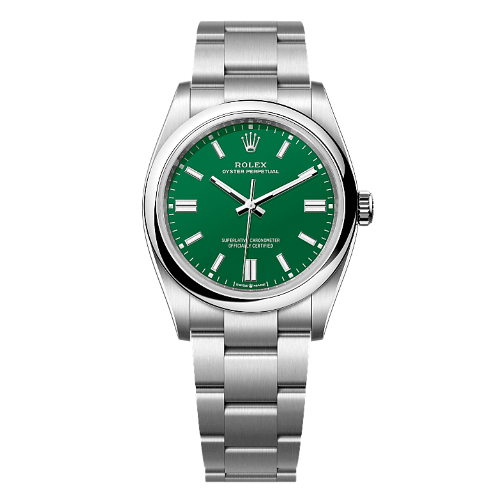 Rolex Oyster Perpetual Steel Watch With Green Dial