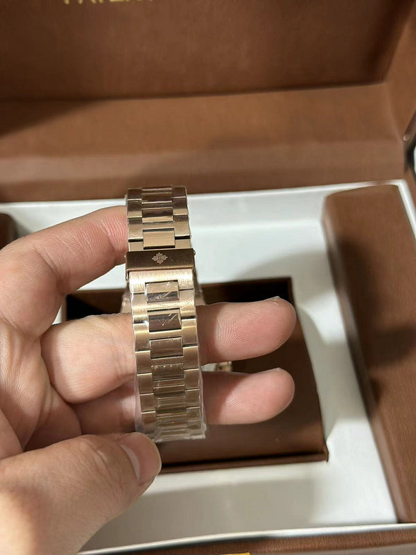 Patek Philippe Nautilus Rose Gold Case and Bracelet With Brown Dial Watch