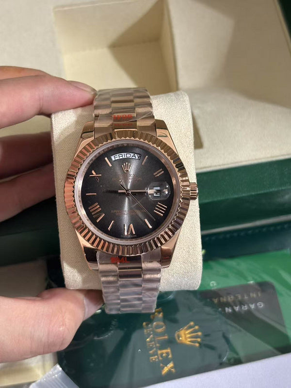Rolex Day-Date 24 Everose Gold with Fluted Bezel Watch