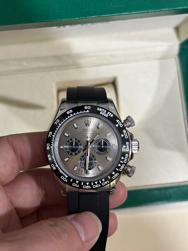 Rolex Cosmograph Daytona White Gold With Steel Bright Black Dial Watch
