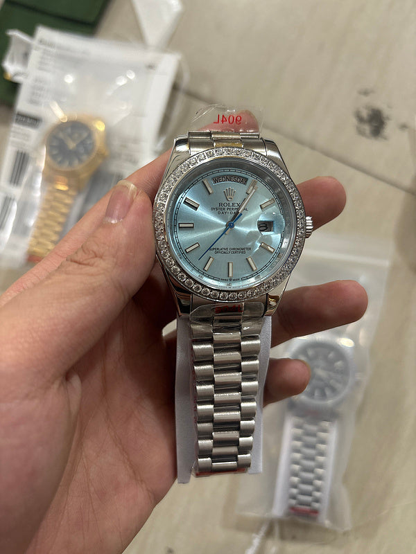 Rolex Day-Date Platinum With Diamond Set Bezel & ice Blue Dial Watch
