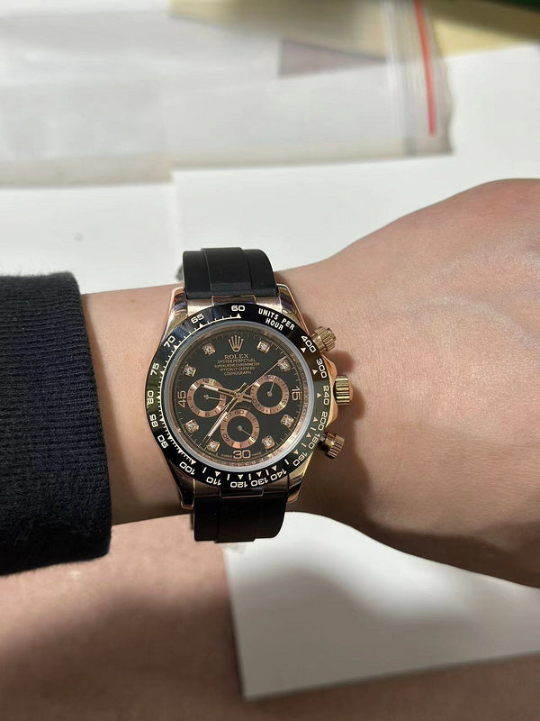 Rolex Cosmograph Daytona Yellow Gold Case & Black Diamond Dial Watch