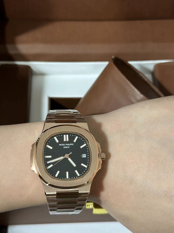 Patek Philippe Nautilus Rose Gold Case and Bracelet With Brown Dial Watch