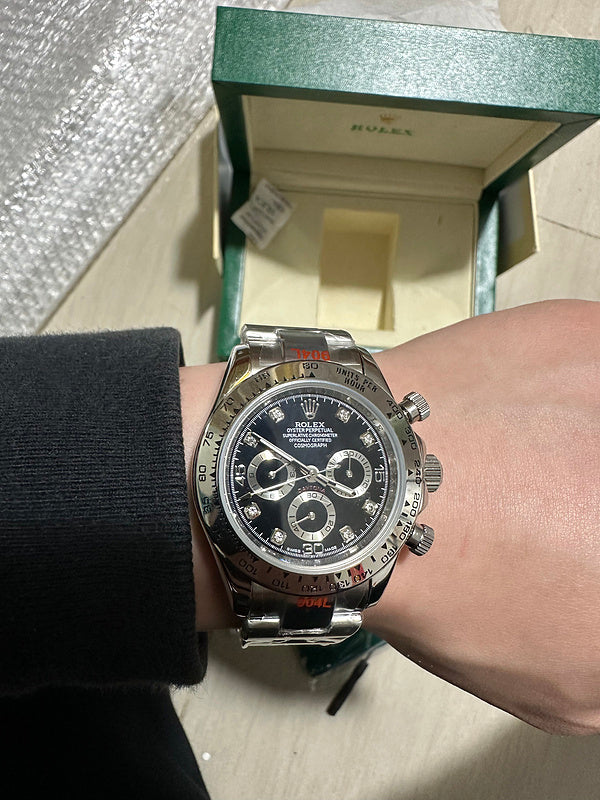 Rolex Cosmograph Daytona 40mm White Gold Case & Black Dial With Diamond Hour Markers Watch