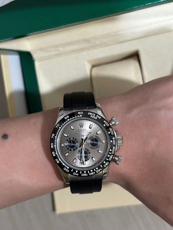 Rolex Cosmograph Daytona White Gold With Steel Bright Black Dial Watch