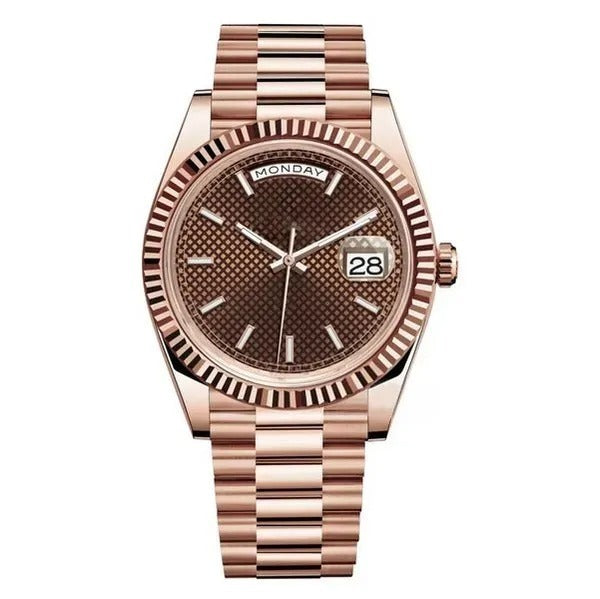 Rolex Day-Date 18 ct Everose gold with diagonal motif chocolate dial Watch