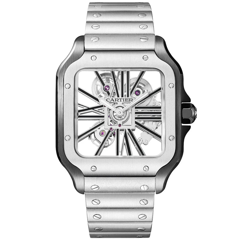 Santos de Cartier Large Skeleton Steel & Black ADLC WHSA0027 Watch