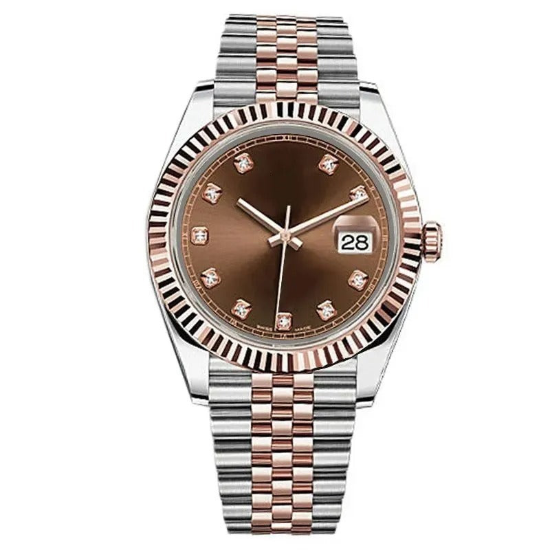 Rolex Datejust 35 Rose Gold & Steel Chocolate Diamond Dial Jubile Fluted Bazel Watch