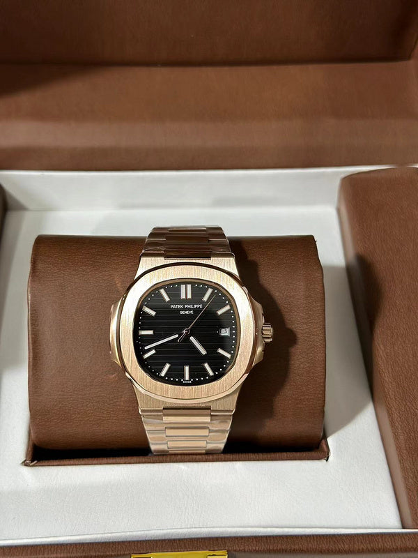Patek Philippe Nautilus Rose Gold Case and Bracelet With Brown Dial Watch